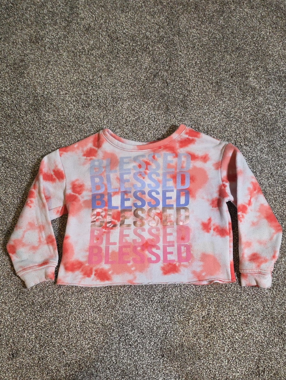 Self Esteem Tie-Dye "BLESSED" Long Sleeve Top - Coral & Lavender